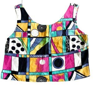 VINTAGE RARE 1990s 90s Paul Et Duffier Crop Geometric Tank Top - Size Medium